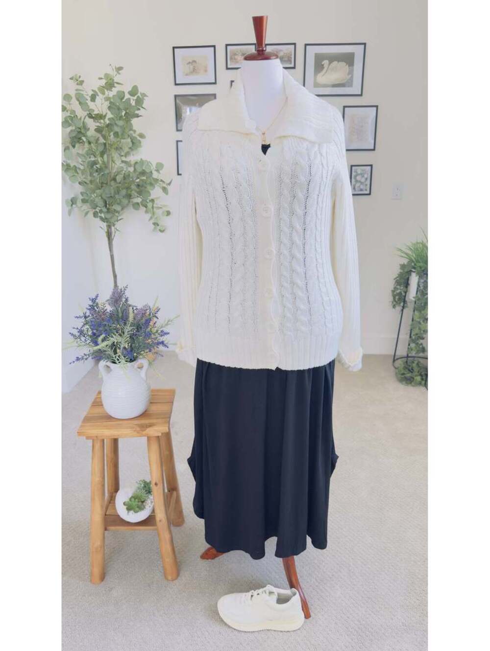 Style & Co. Cream Cable Knit Button-Front Sweater Size XL